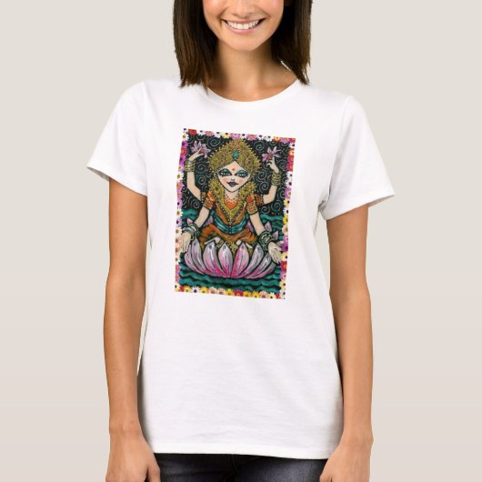 Shivaの花型女性歌手"ヨガ女の子" Tシャツ (正面)