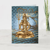 Shivaの金ゴールド、青、ダマスク織の挨拶状Notecard カード (正面)