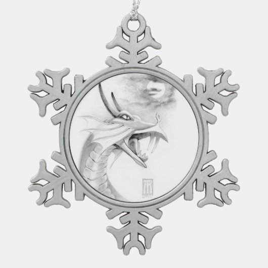 Shivanのドラゴンのスケッチのオーナメント スノーフレークピューターオーナメント (正面)