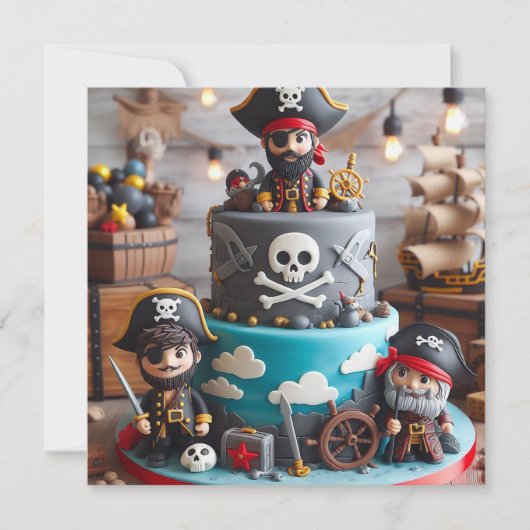 SHIVER ME TIMBERS PIRATESをテーマにしたお誕生日ケーキ 招待状 (正面)