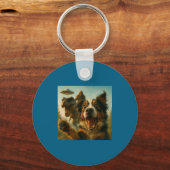 Shocked Australian Shepherd Dog T-rex Bigfoot Ufo  キーホルダー (正面)