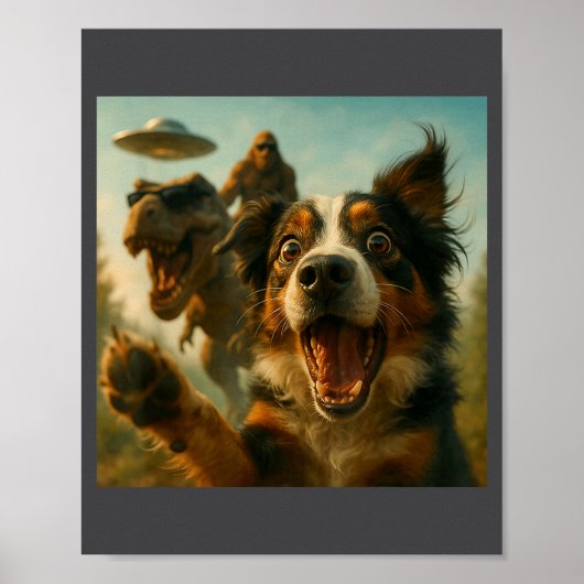 Shocked Australian Shepherd Dog T-rex Bigfoot Ufo  ポスター (正面)