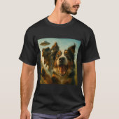 Shocked Australian Shepherd Dog T-rex Bigfoot Ufo  Tシャツ (正面)