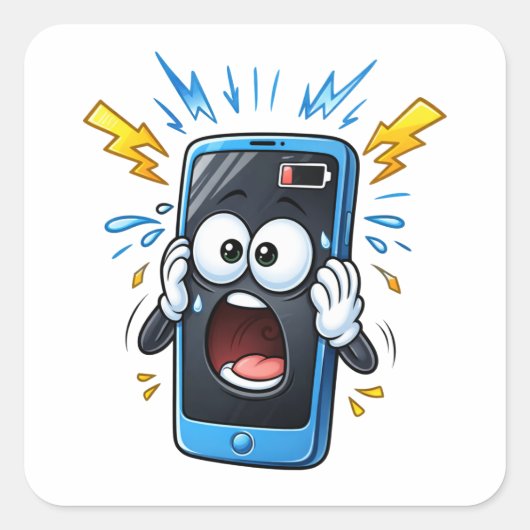 Shocked Cartoon Phone Low Battery Sticker スクエアシール (正面)