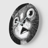 Shocked Cat Minimalist Black & White Clock ラージ壁時計 (傾斜)