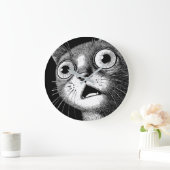 Shocked Cat Minimalist Black & White Clock ラージ壁時計 (ホーム)