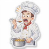 Shocked Chef Tasting Hot Custom-Cut Vinyl Sticker シール (正面)