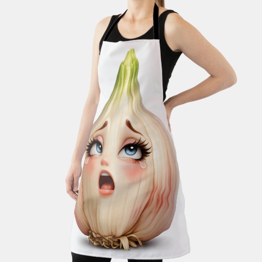 Shocked garlic bulb, funny face, quirky chefs's ki エプロン (インサイチュ)