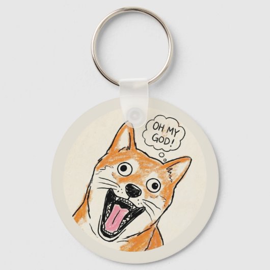 Shocked Shiba Inu "OH MY GOD" - FunnySurprise Meme キーホルダー (正面)