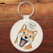 Shocked Shiba Inu "OH MY GOD" - FunnySurprise Meme キーホルダー (正面)