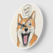 Shocked Shiba Inu "OH MY GOD"Surprise Meme Sticker ラージ壁時計 (傾斜)