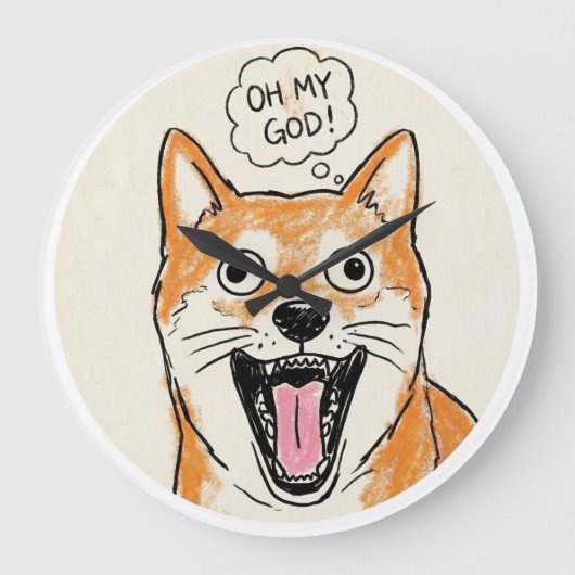 Shocked Shiba Inu "OH MY GOD"Surprise Meme Sticker ラージ壁時計 (正面)