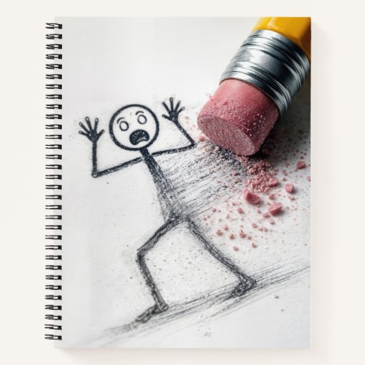 Shocked Stick Figure Man with Eraser ノートブック (正面)