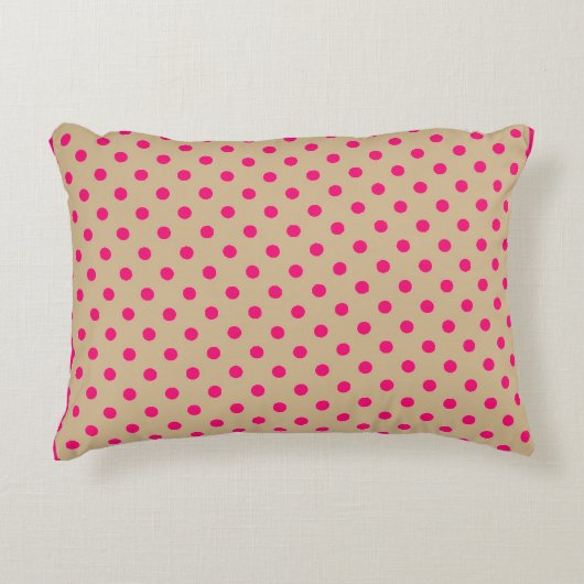 Shocking Pink Polkadot,Soft Beige Background アクセントクッション (正面)