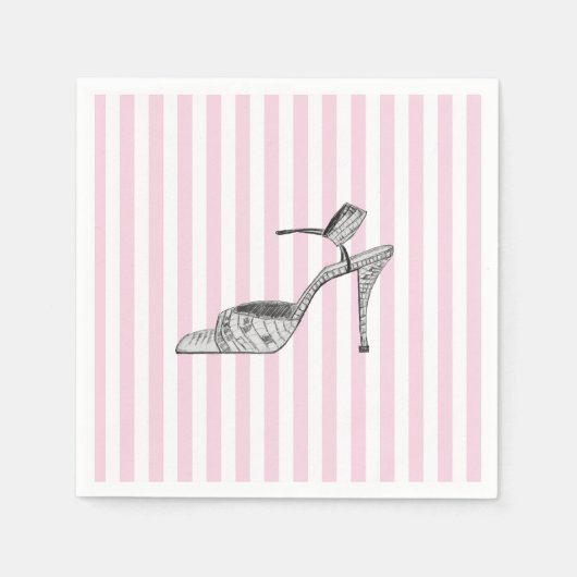 Shoe Illustration Fashion Pink Stripe スタンダードカクテルナプキン (正面)