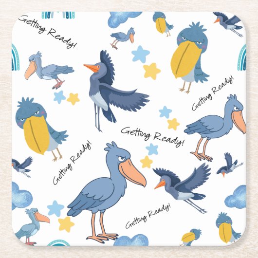 Shoebill Baby Shower Napkins スクエアペーパーコースター (正面)