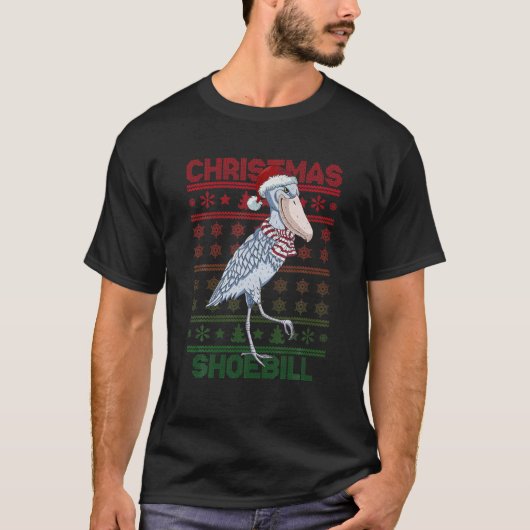 Shoebill Santa Hat醜いセーターChristmas Bird Lov Tシャツ (正面)