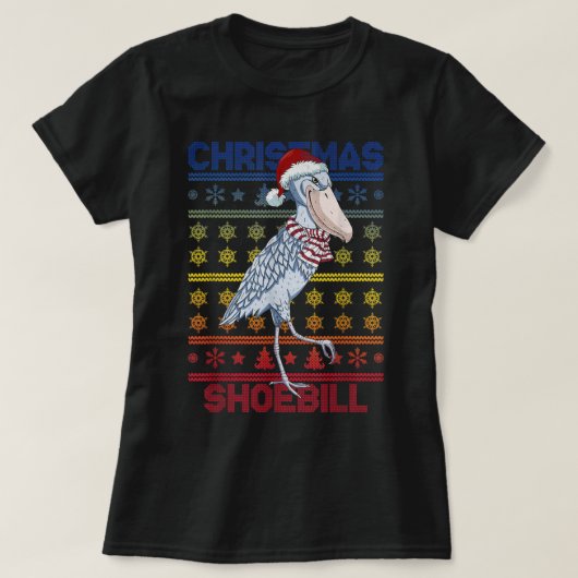 Shoebill Santa Hat Ugly Sweater Christmas Bird Lov Tシャツ (デザイン正面)