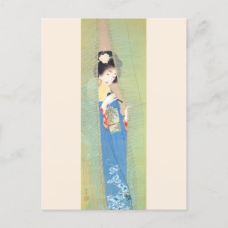 Shoen Uemura 上村松園 夏 着物 女性 舞妓 芸者 日本画 美人画 浮世絵 青 緑 ポストカード