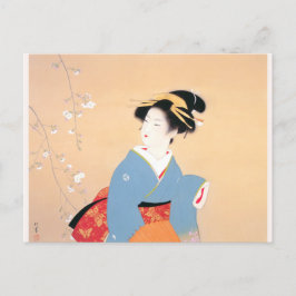 Shoen Uemura 上村松園 桜 春 着物 女性 舞妓 芸者 日本画 美人画 浮世絵 青 ポストカード
