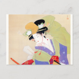 Shoen Uemura 上村松園 踊り 着物 女性 舞妓 芸者 日本画 美人画 浮世絵 紫 緑 ポストカード