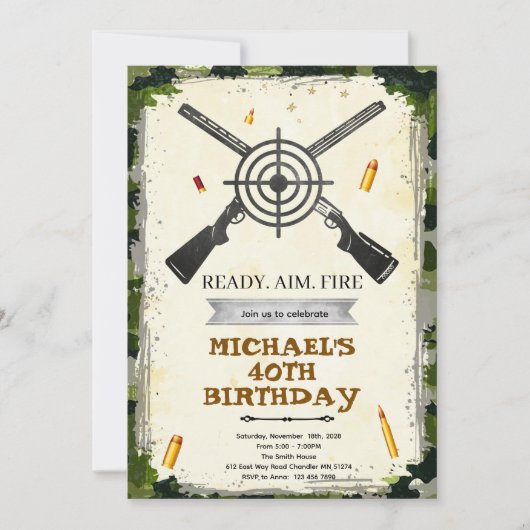 Shooting Range birthday party Invitation 招待状 (正面)
