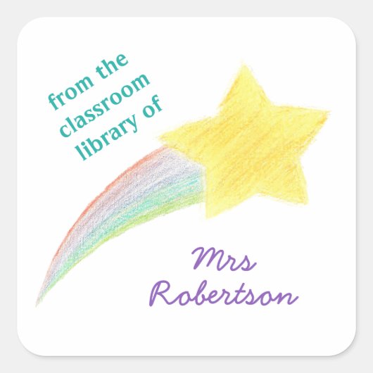 Shooting star personalized teacher bookplate スクエアシール (正面)