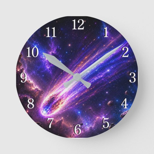 Shooting Star Wall Clock — Night Sky Design ラウンド壁時計 (正面)