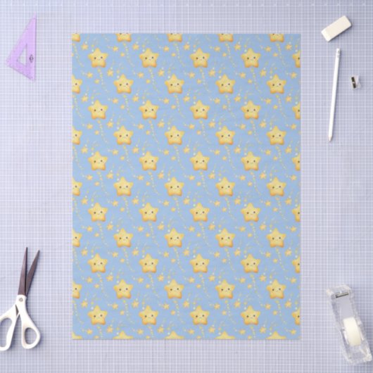 Shooting Stars Soft Blue Sky Whimsical Baby Shower 薄葉紙 (クラフト)