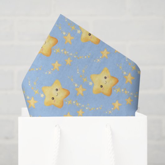 Shooting Stars Soft Blue Sky Whimsical Baby Shower 薄葉紙 (ギフトバッグ)