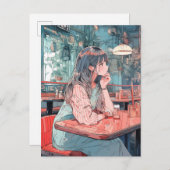 【SHOP限定イラスト】カフェで待ち合わせ|寿司娘GenerativeAI ポストカード (正面/裏面)