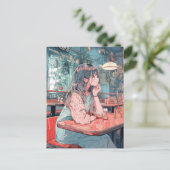 【SHOP限定イラスト】カフェで待ち合わせ|寿司娘GenerativeAI ポストカード (スタンド正面)