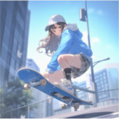 【SHOP限定イラスト】スケボーJKシール Seal|寿司娘 GenerativeAI シール (正面)