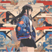 【SHOP限定イラスト】和柄JKシール 寿司娘 GenerativeAI シール (正面)