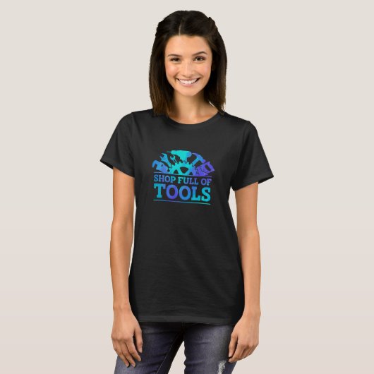 Shop Full Of Tools Car Mechanic Vehicle Technician Tシャツ (正面フル)