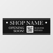 SHOP NAME, Opening Soon, QR Code, Black & White ウィンドウサイン (シート)