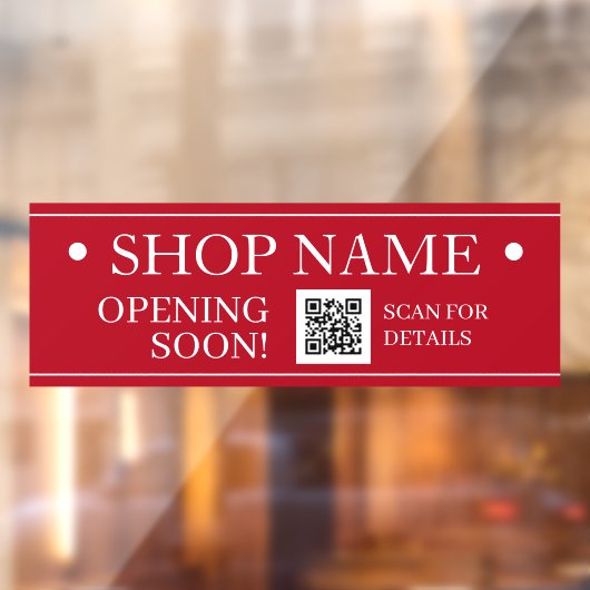 SHOP NAME, Opening Soon, QR Code, Red & White ウィンドウサイン (シート2)