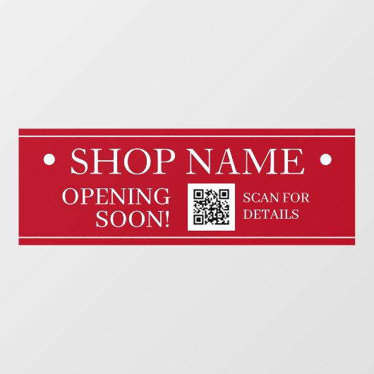 SHOP NAME, Opening Soon, QR Code, Red & White ウィンドウサイン (シート)
