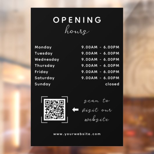 Shop Open Timing QR Code Sleek Black ウィンドウサイン (シート2)