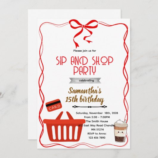 Shopping Birthday party Invitation 招待状 (正面/裏面)
