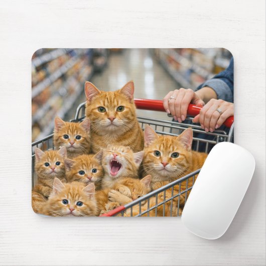 Shopping Cart Filled with Orange Tabby Cats マウスパッド (マウス)