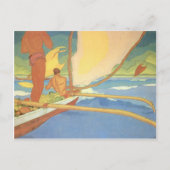「Shoreのために先頭に立たれる舷外浮材付きのカヌーの人 ポストカード (正面)
