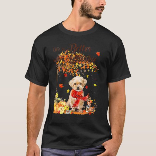 Shorkie Maple Tree Thanksgiving Day Cute Dog Fall Tシャツ (正面)