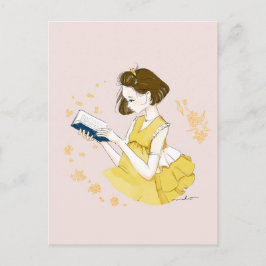 Short Bob Girl Reading Illustration ポストカード