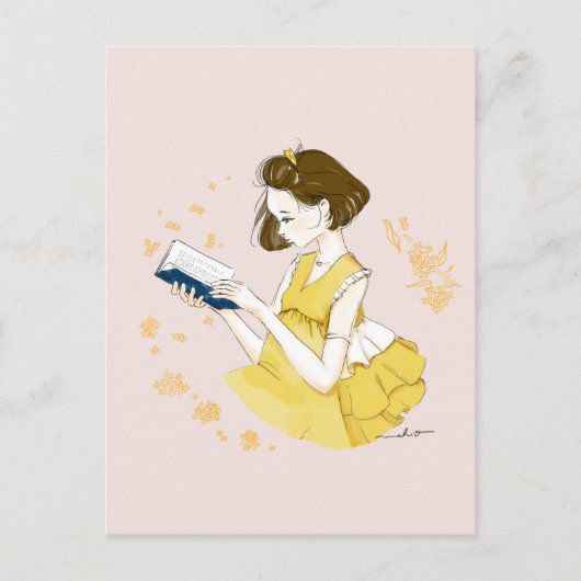 Short Bob Girl Reading Illustration ポストカード (正面)