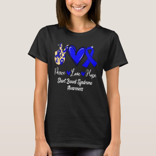 Short Bowel Syndrome Awareness Peace Love Hope Blu Tシャツ (正面)