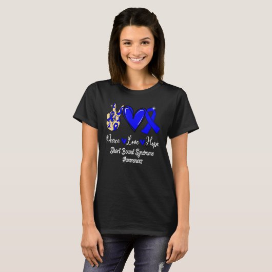 Short Bowel Syndrome Awareness Peace Love Hope Blu Tシャツ (正面フル)