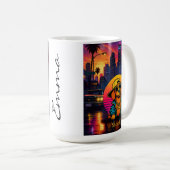 Short King Dachshund Retro 80s Mug, Custom Name コーヒーマグカップ (正面右)