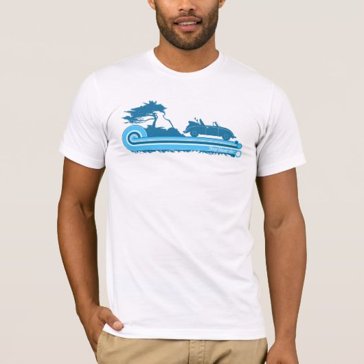 「Shortboarder」のティール(緑がかった色)及び水のレトロの波のTシャツ Tシャツ (正面)