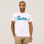 「Shortboarder」のティール(緑がかった色)及び水のレトロの波のTシャツ Tシャツ (正面フル)